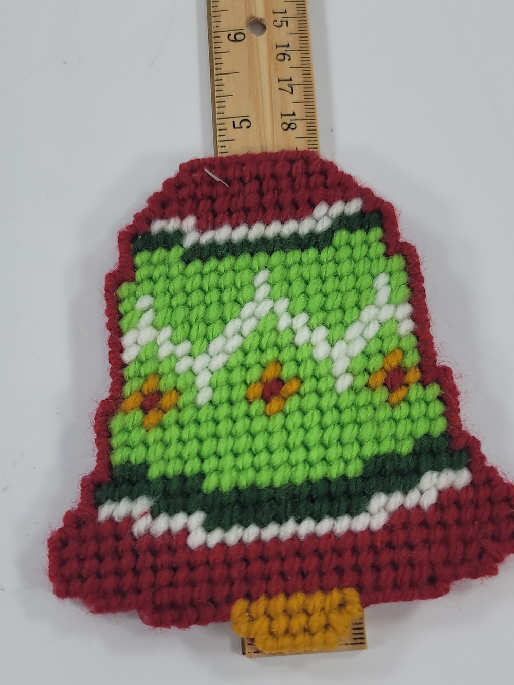 Vintage Handmade Plastic Canvas Bell Christmas Ornaments Set Of Three - Picture 4 of 5